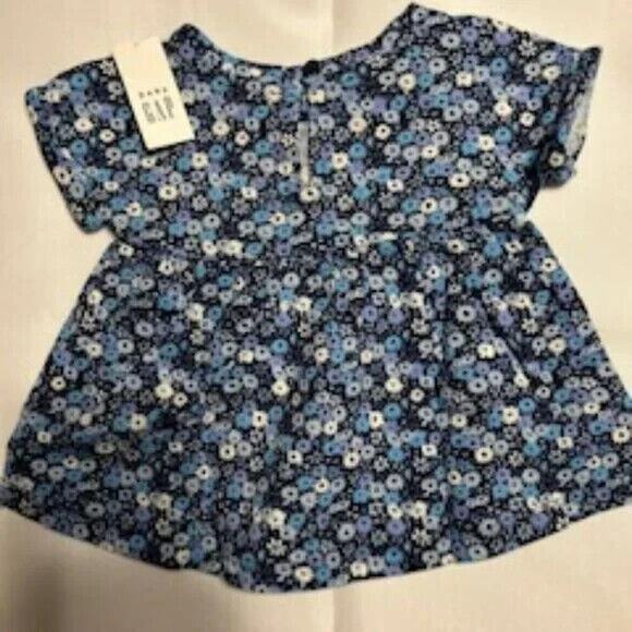 NWT GAP Baby Girls Skater Dress Blue Floral Size 0-3 Mos - Picture 4 of 6